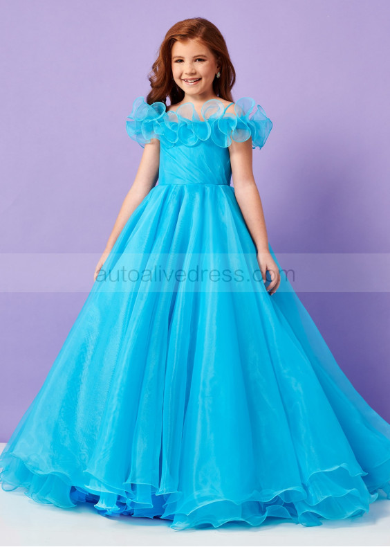 Spaghetti Straps Turquoise Organza Newest Flower Girl Dress